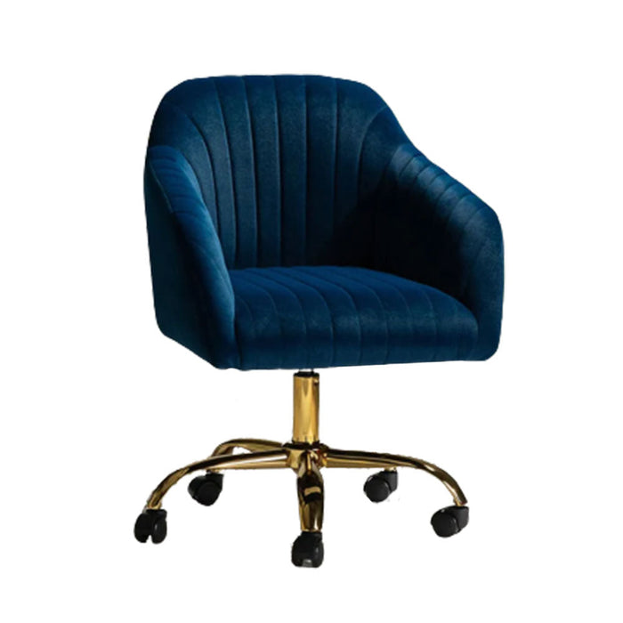 Refined Navy Blue Tufted Velvet Armchair With Golden Legs