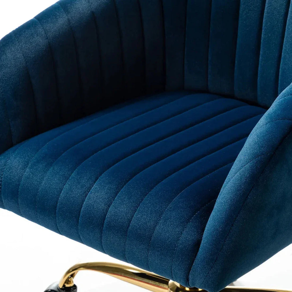 Refined Navy Blue Tufted Velvet Armchair With Golden Legs - All India Decor