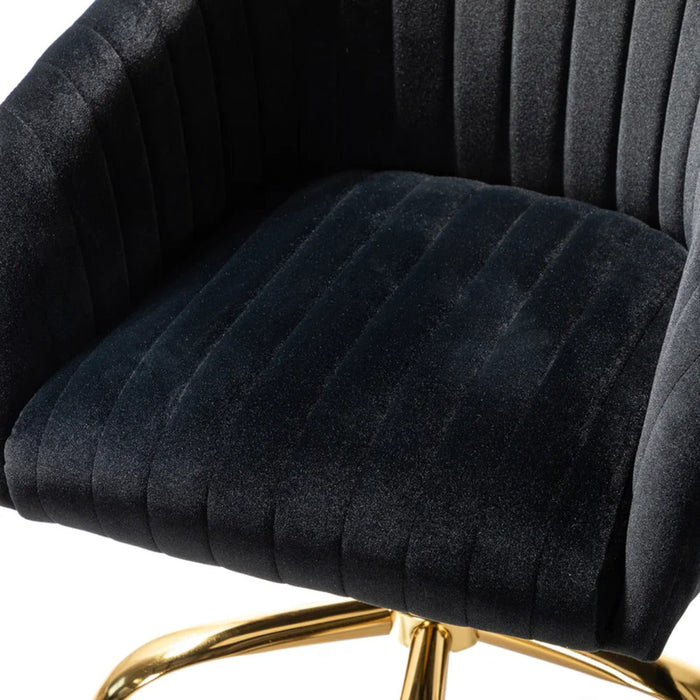 Refined Black Tufted Velvet Armchair With Golden Legs