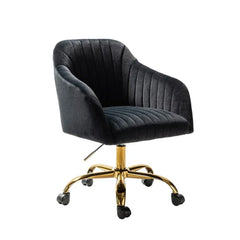 Refined Black Tufted Velvet Armchair With Golden Legs - All India Decor