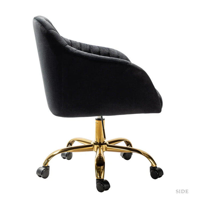 Refined Black Tufted Velvet Armchair With Golden Legs