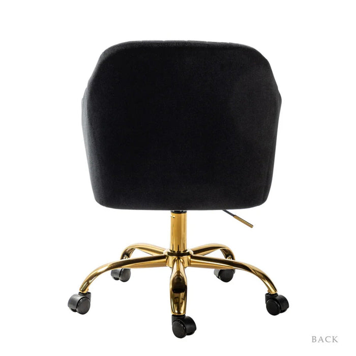 Refined Black Tufted Velvet Armchair With Golden Legs