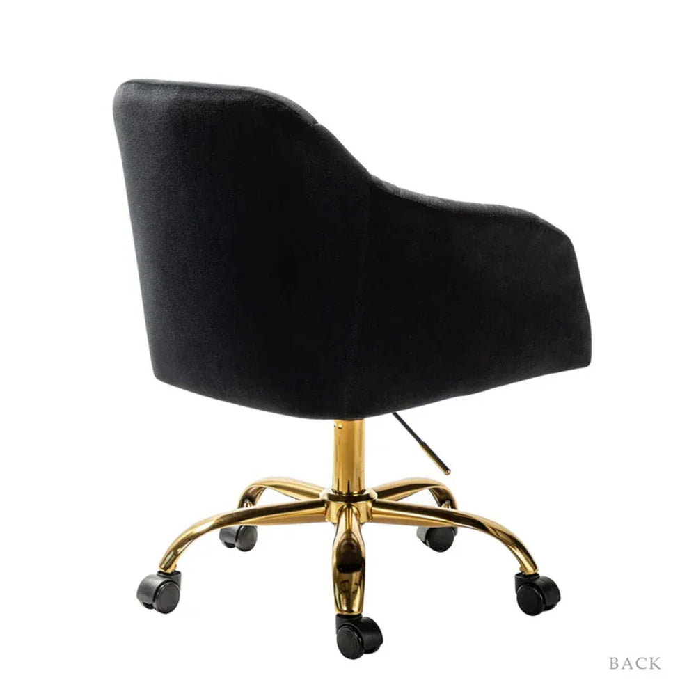 Refined Black Tufted Velvet Armchair With Golden Legs - All India Decor