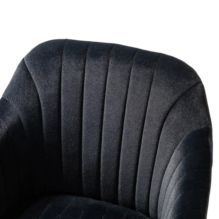 Refined Black Tufted Velvet Armchair With Golden Legs