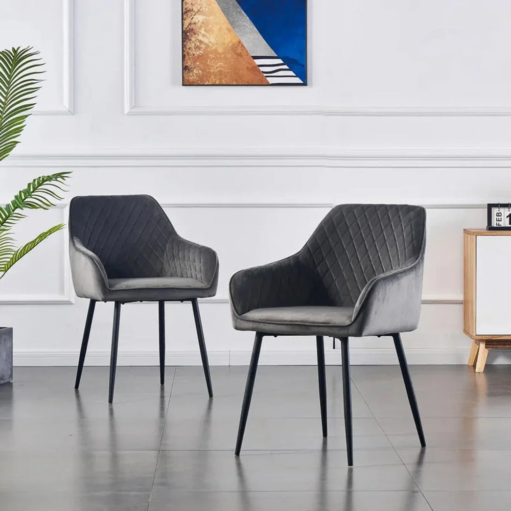 Grey Diamond Cut Velvet Accent Chair With Black Legs - All India Decor