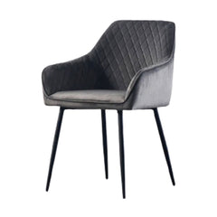 Grey Diamond Cut Velvet Accent Chair With Black Legs