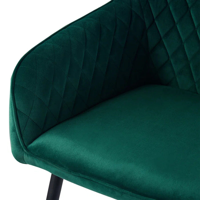 Emerald Diamond Cut Velvet Accent Chair With Black Legs