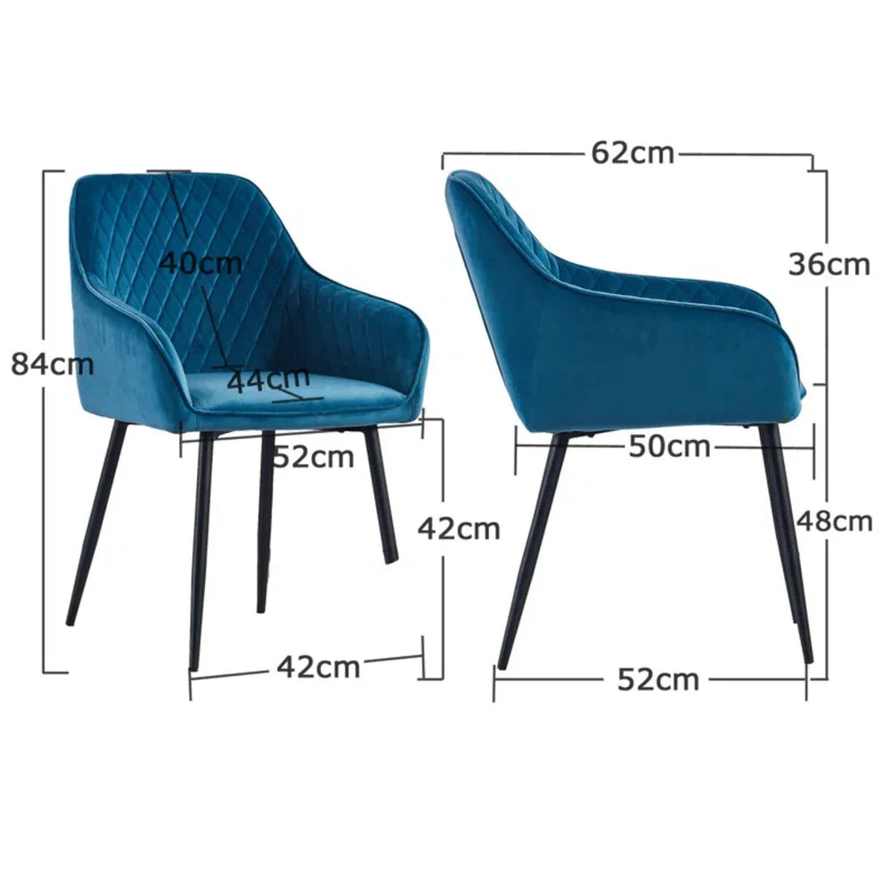 Blue Diamond Cut Velvet Accent Chair With Black Legs - All India Decor