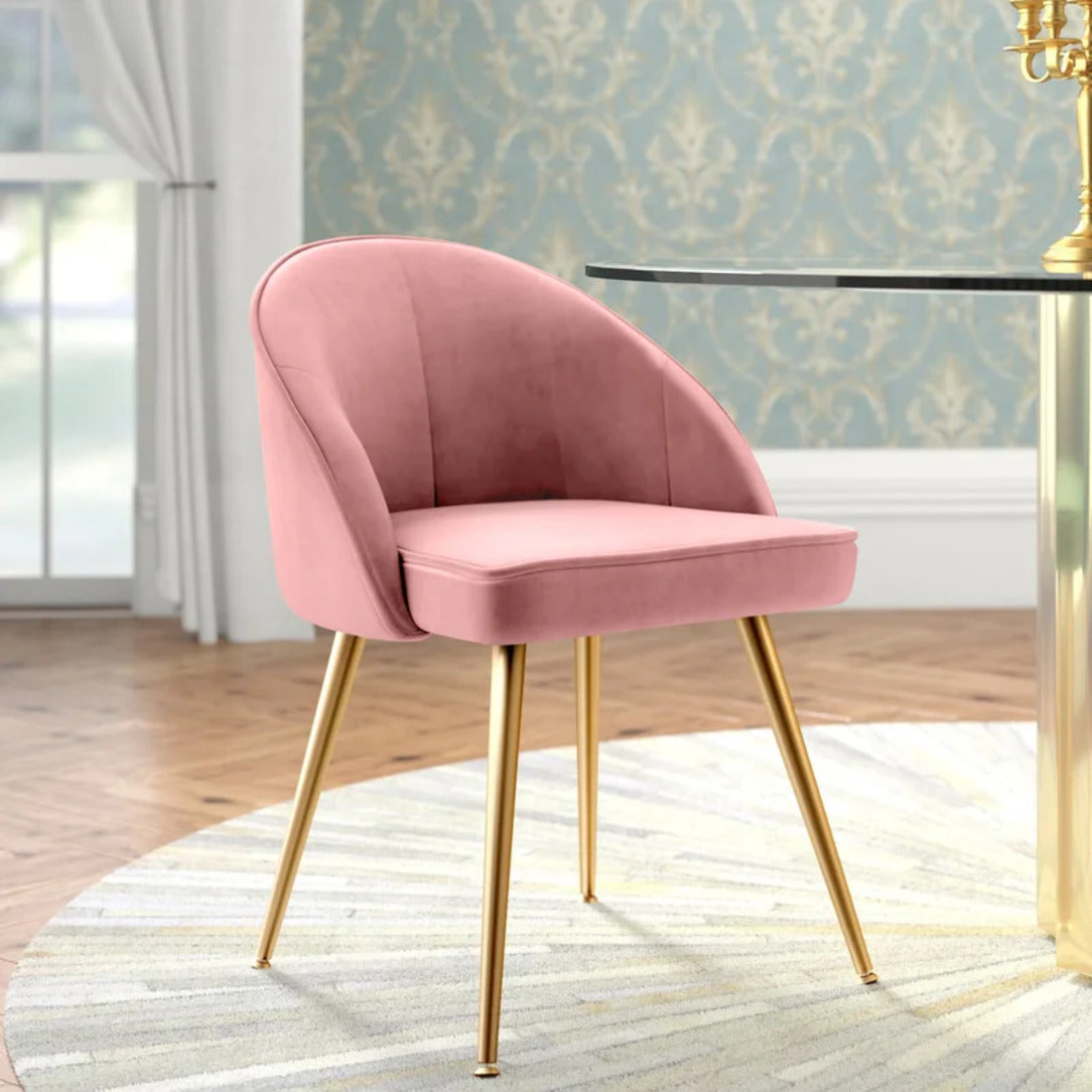 Golden Legged Luxury Pink Velvet Accent Chair