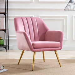 Dense Padded Bright Pink Velvet Accent Chair