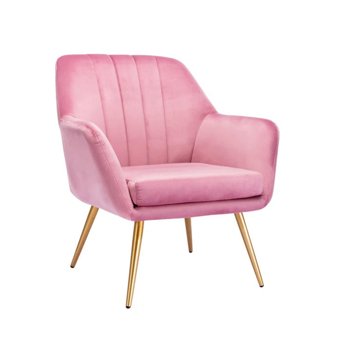 Dense Padded Bright Pink Velvet Accent Chair