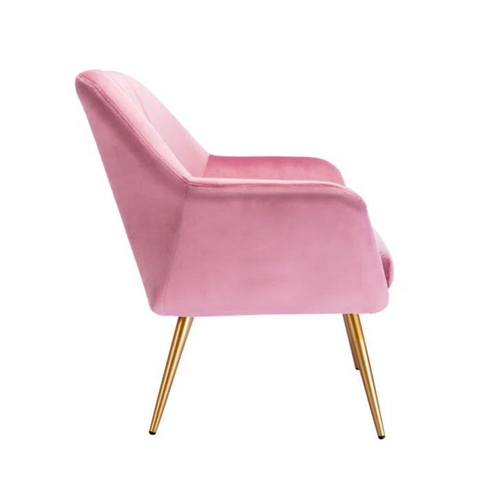 Dense Padded Bright Pink Velvet Accent Chair