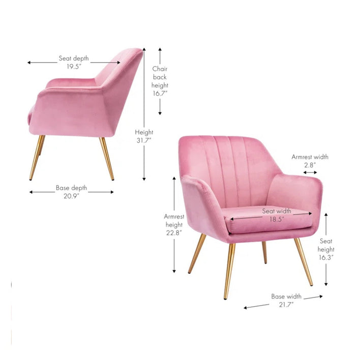 Dense Padded Bright Pink Velvet Accent Chair