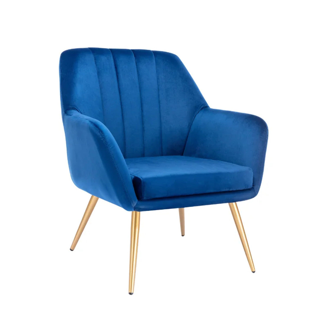 Dense Padded Bright Blue Velvet Accent Chair