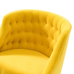 Comfort Back Tufted Yellow PU Foam Armchair With Golden Base - All India Decor