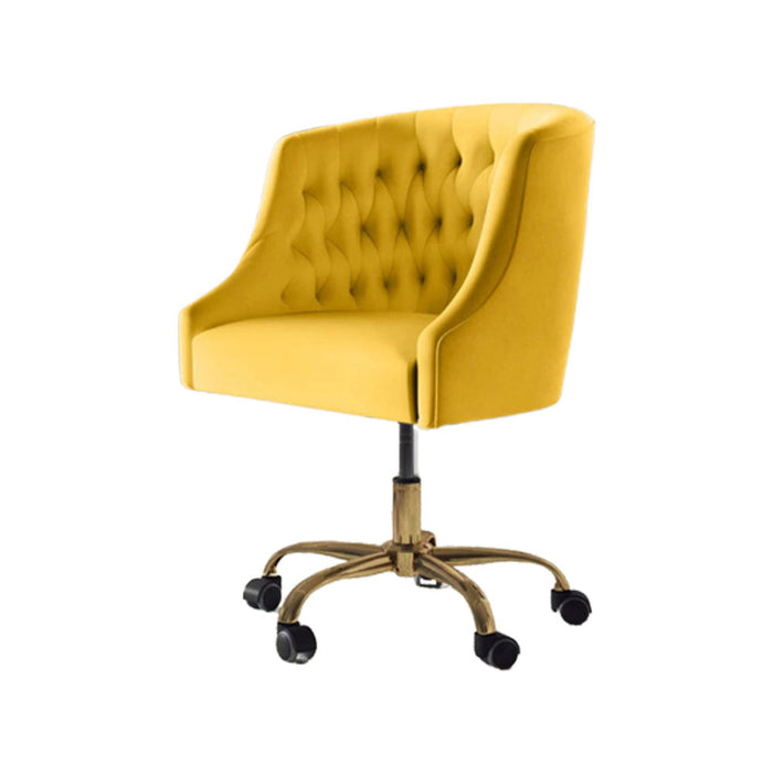 Comfort Back Tufted Yellow PU Foam Armchair With Golden Base