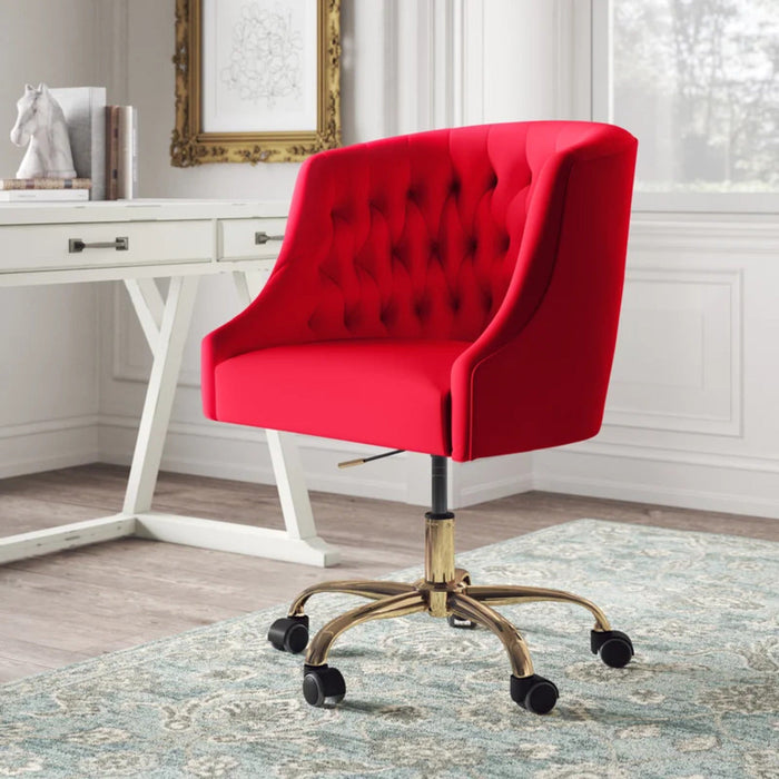 Comfort Back Tufted Red PU Foam Armchair With Golden Base