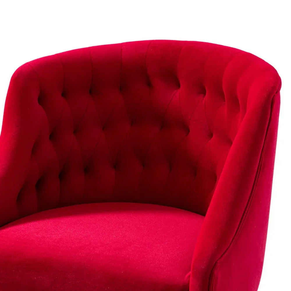 Comfort Back Tufted Red PU Foam Armchair With Golden Base - All India Decor