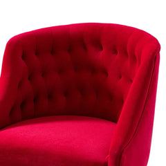 Comfort Back Tufted Red PU Foam Armchair With Golden Base - All India Decor