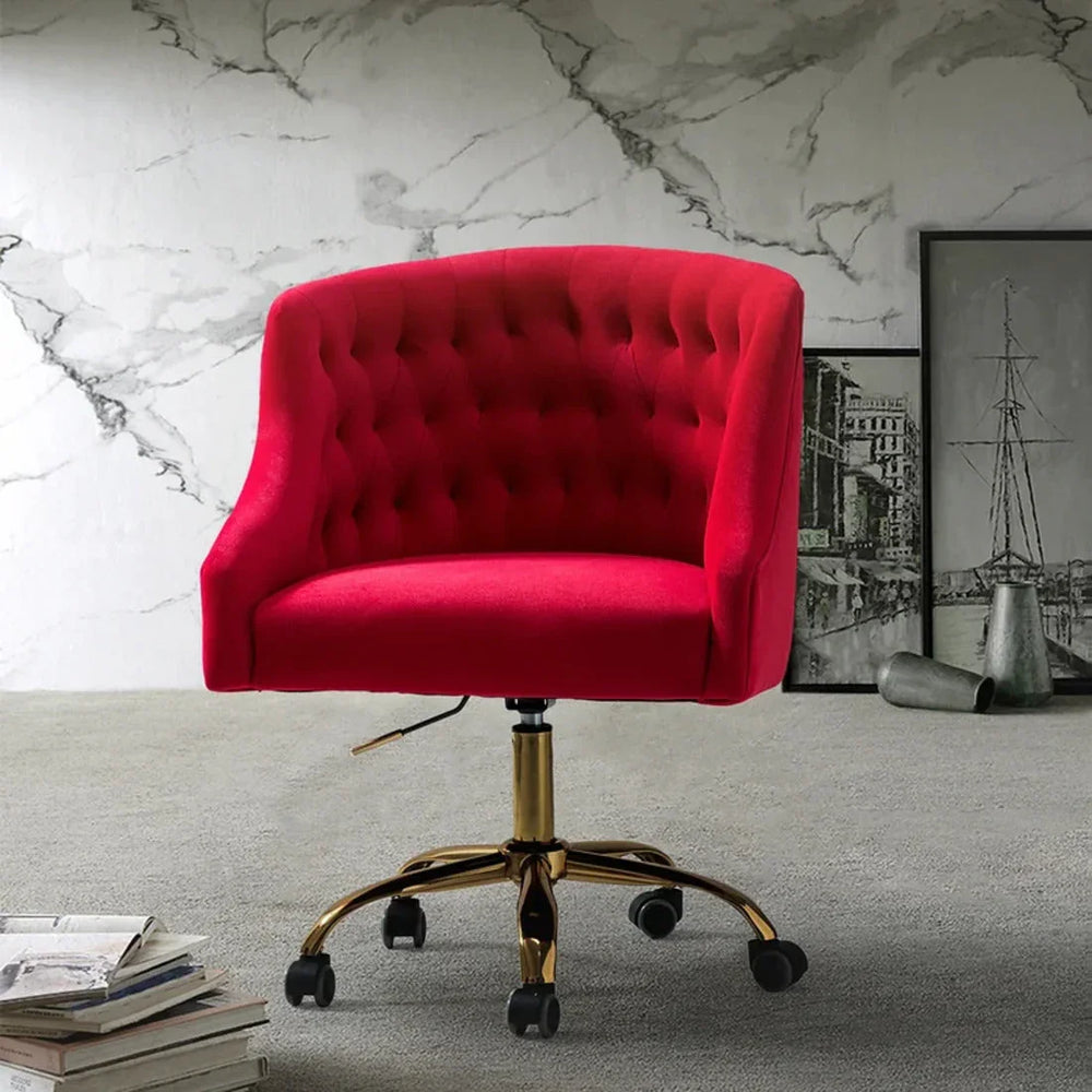 Comfort Back Tufted Red PU Foam Armchair With Golden Base - All India Decor