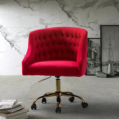 Comfort Back Tufted Red PU Foam Armchair With Golden Base - All India Decor