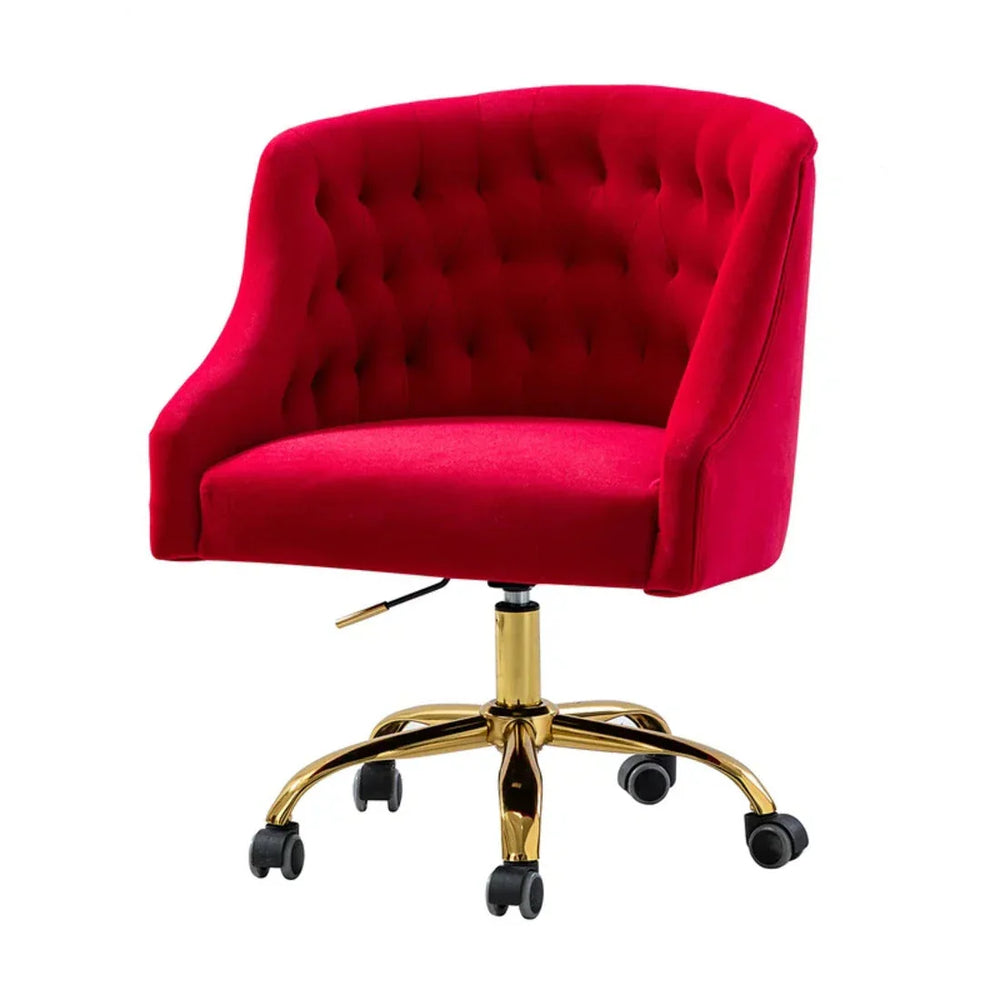 Comfort Back Tufted Red PU Foam Armchair With Golden Base - All India Decor