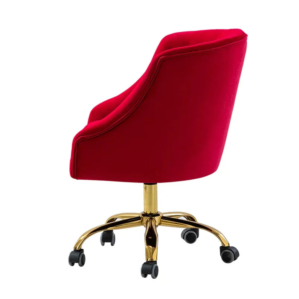 Comfort Back Tufted Red PU Foam Armchair With Golden Base - All India Decor