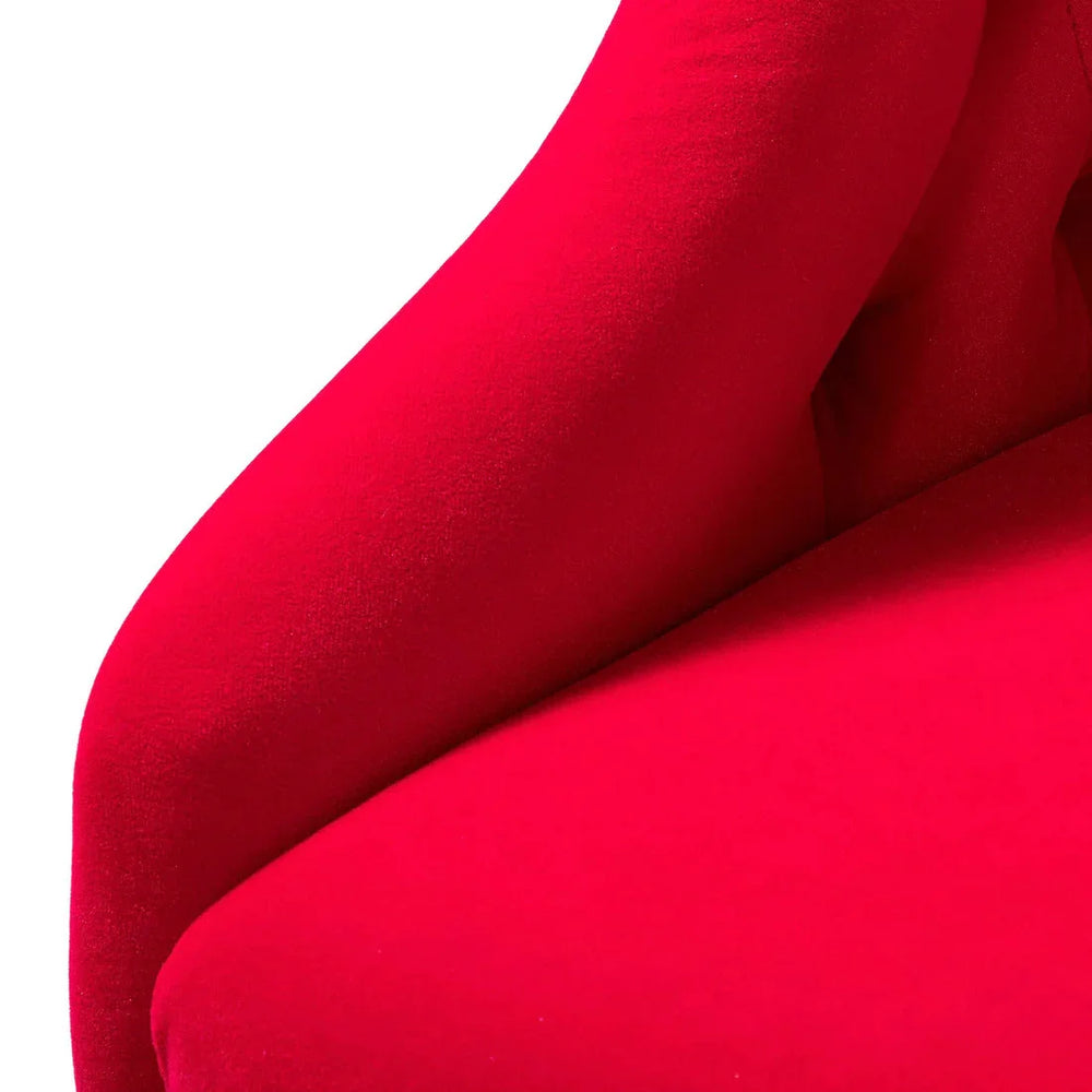 Comfort Back Tufted Red PU Foam Armchair With Golden Base - All India Decor