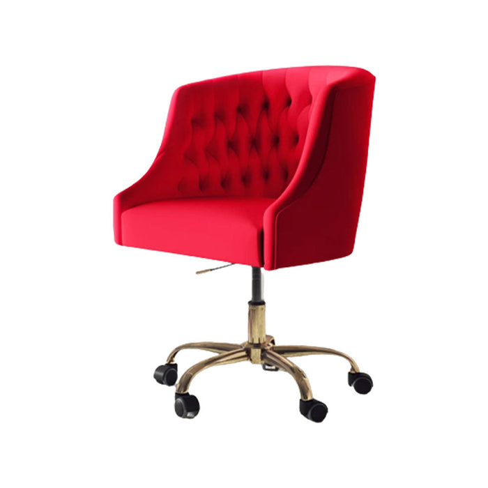 Comfort Back Tufted Red PU Foam Armchair With Golden Base