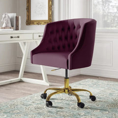 Comfort Back Tufted Magenta PU Foam Armchair With Golden Base - All India Decor