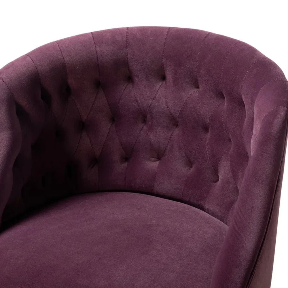Comfort Back Tufted Magenta PU Foam Armchair With Golden Base - All India Decor