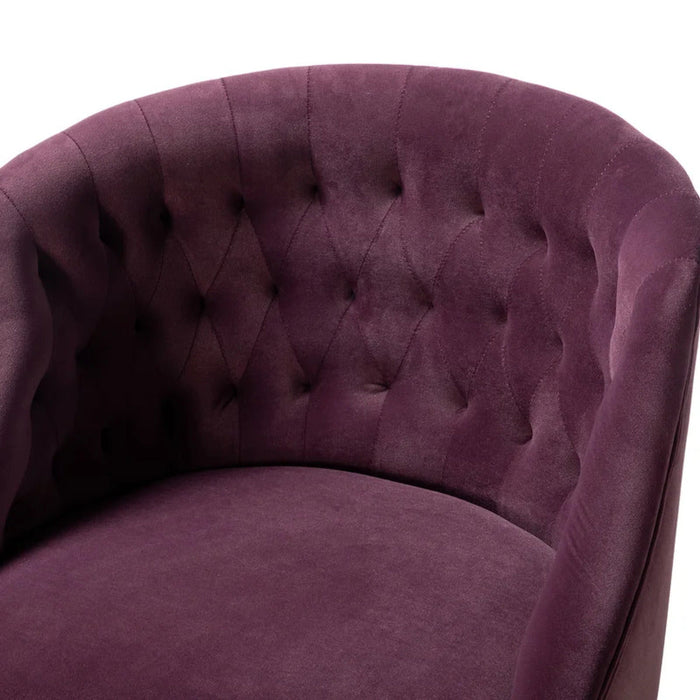 Comfort Back Tufted Magenta PU Foam Armchair With Golden Base