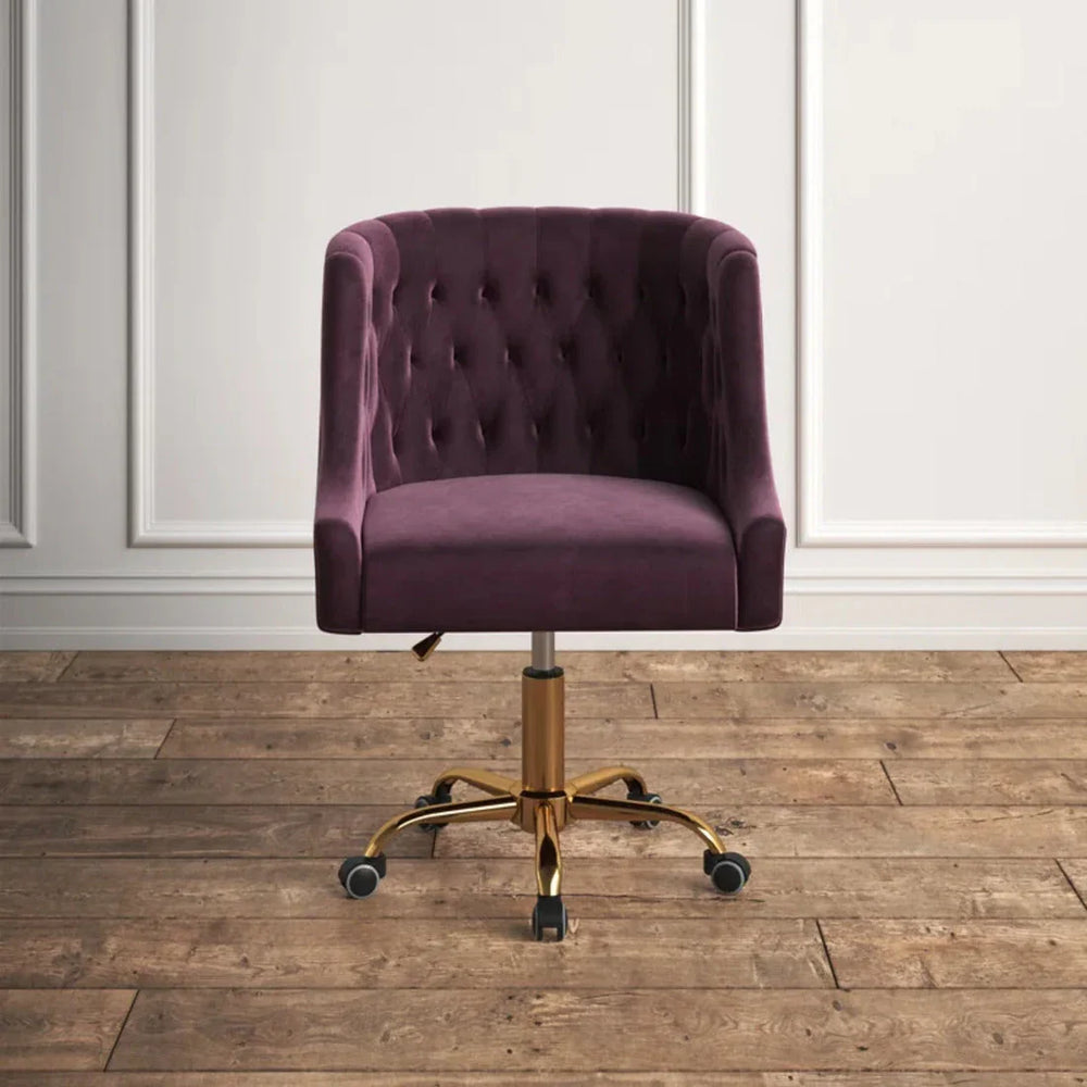 Comfort Back Tufted Magenta PU Foam Armchair With Golden Base - All India Decor