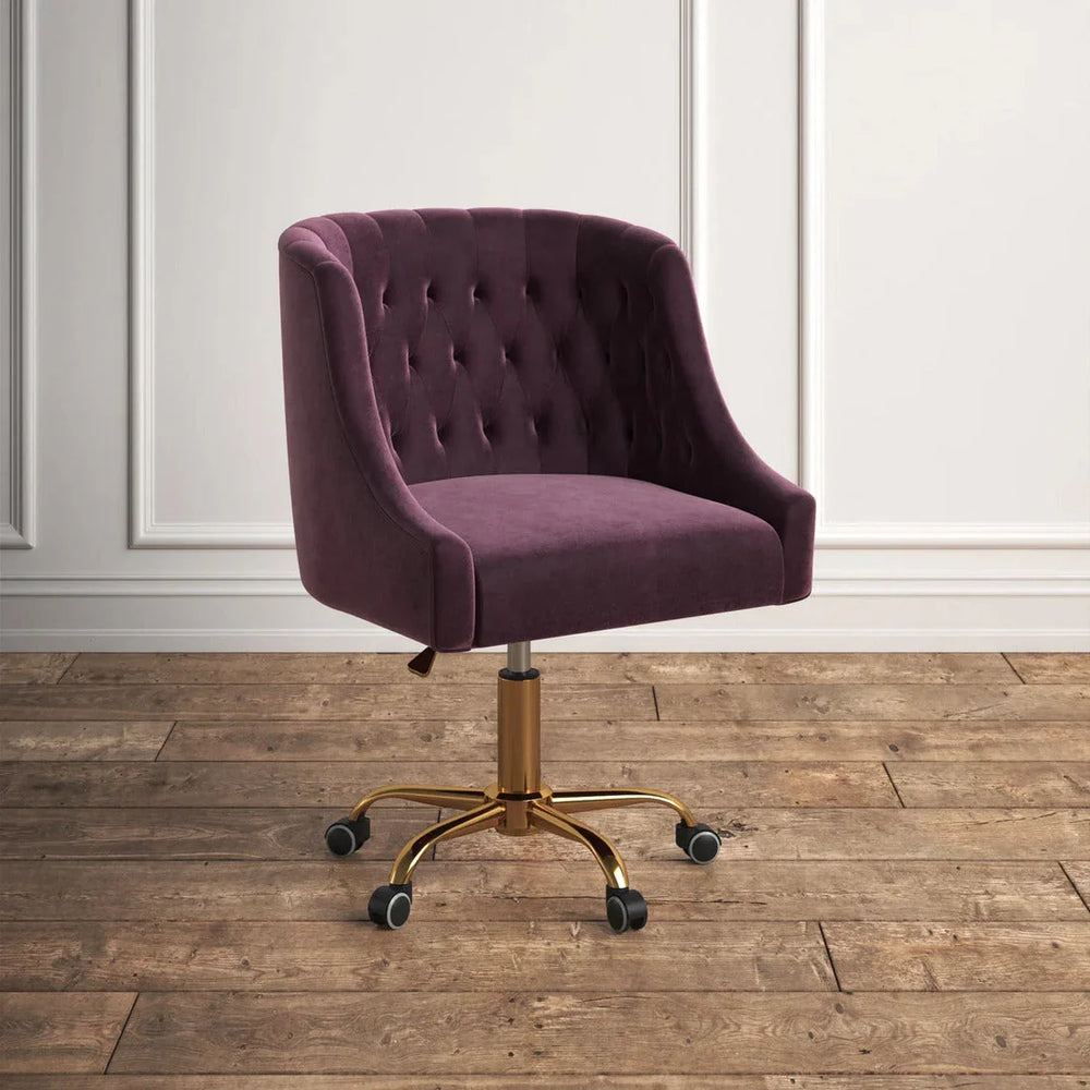 Comfort Back Tufted Magenta PU Foam Armchair With Golden Base - All India Decor