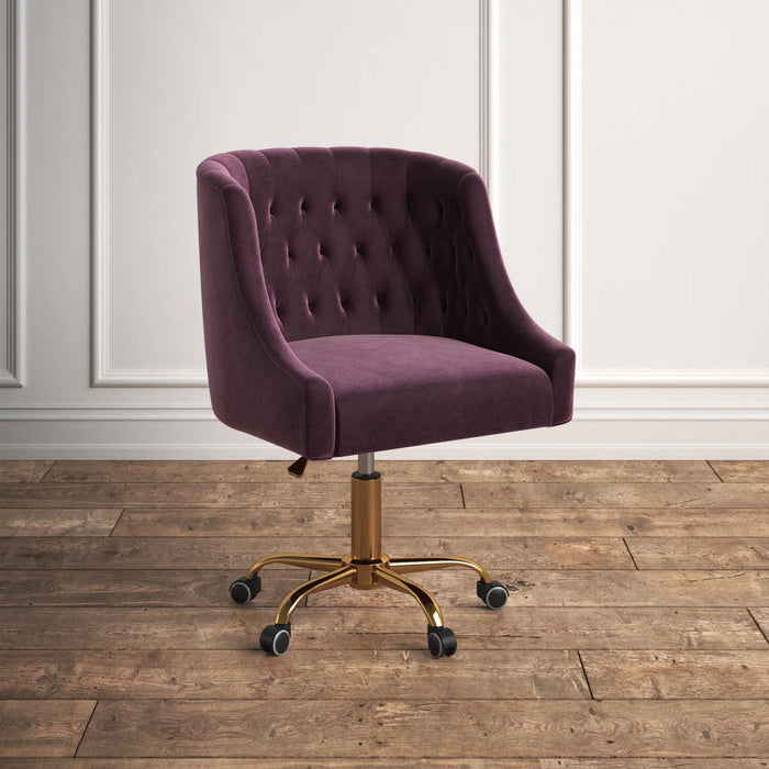 Comfort Back Tufted Magenta PU Foam Armchair With Golden Base