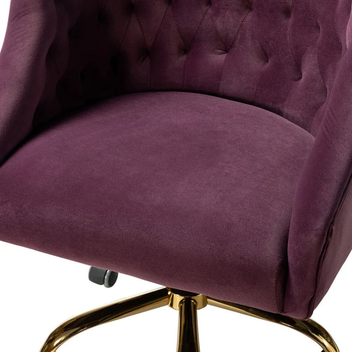 Comfort Back Tufted Magenta PU Foam Armchair With Golden Base