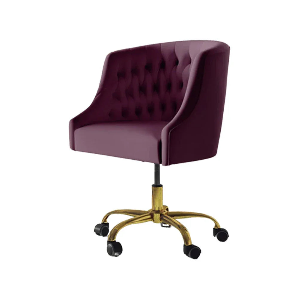 Comfort Back Tufted Magenta PU Foam Armchair With Golden Base - All India Decor