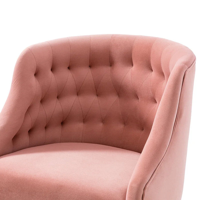 Comfort Back Tufted Pink PU Foam Armchair With Golden Base