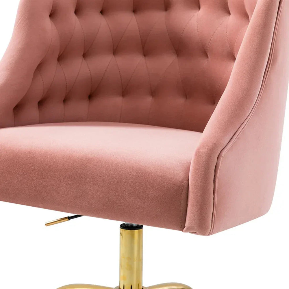 Comfort Back Tufted Pink PU Foam Armchair With Golden Base - All India Decor