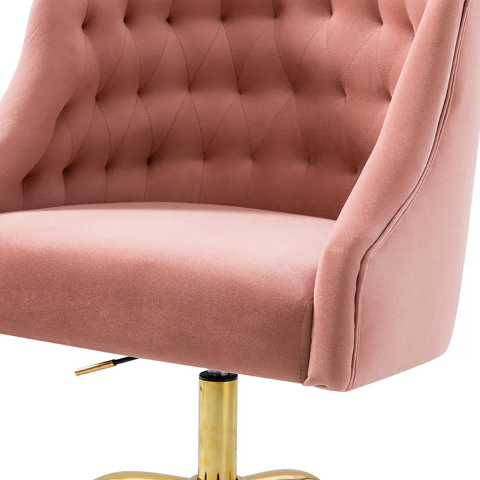 Comfort Back Tufted Pink PU Foam Armchair With Golden Base