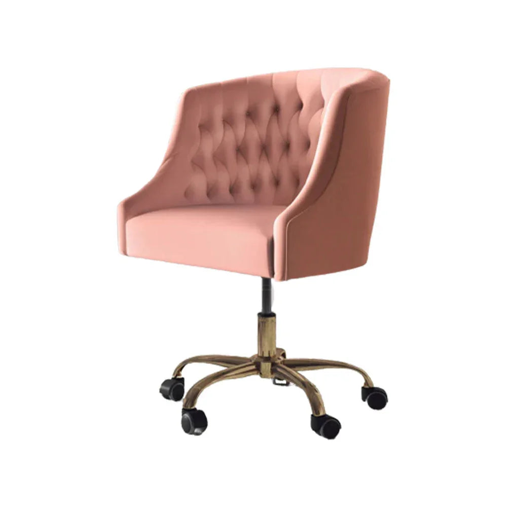 Comfort Back Tufted Pink PU Foam Armchair With Golden Base - All India Decor