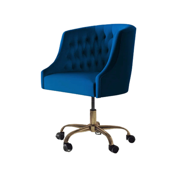 Comfort Back Tufted Blue PU Foam Armchair With Golden Base