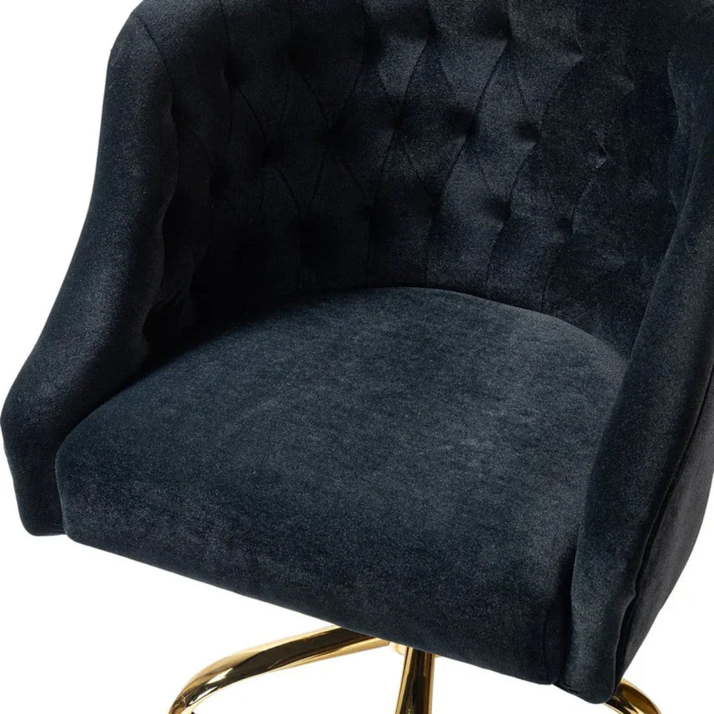 Comfort Back Tufted Black PU Foam Armchair With Golden Base - All India Decor