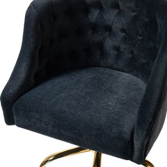 Comfort Back Tufted Black PU Foam Armchair With Golden Base - All India Decor
