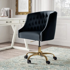 Comfort Back Tufted Black PU Foam Armchair With Golden Base - All India Decor