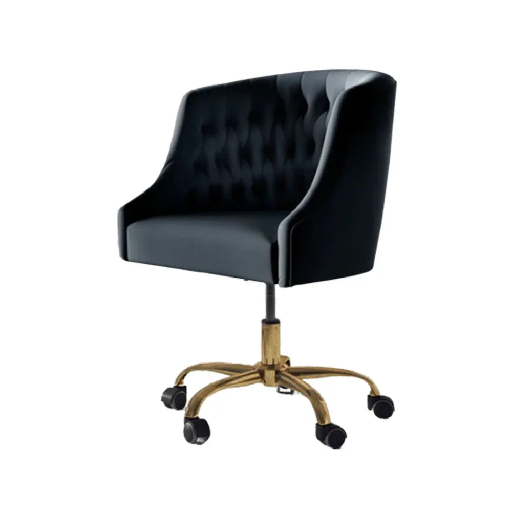 Comfort Back Tufted Black PU Foam Armchair With Golden Base - All India Decor
