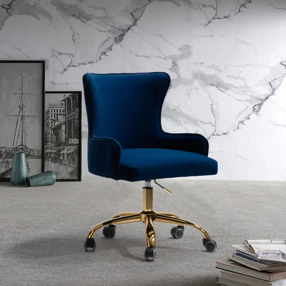 Luxury Royal Blue Velvet Armchair With Golden Base - All India Decor