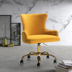Luxury Yellow Velvet Armchair With Golden Base - All India Decor