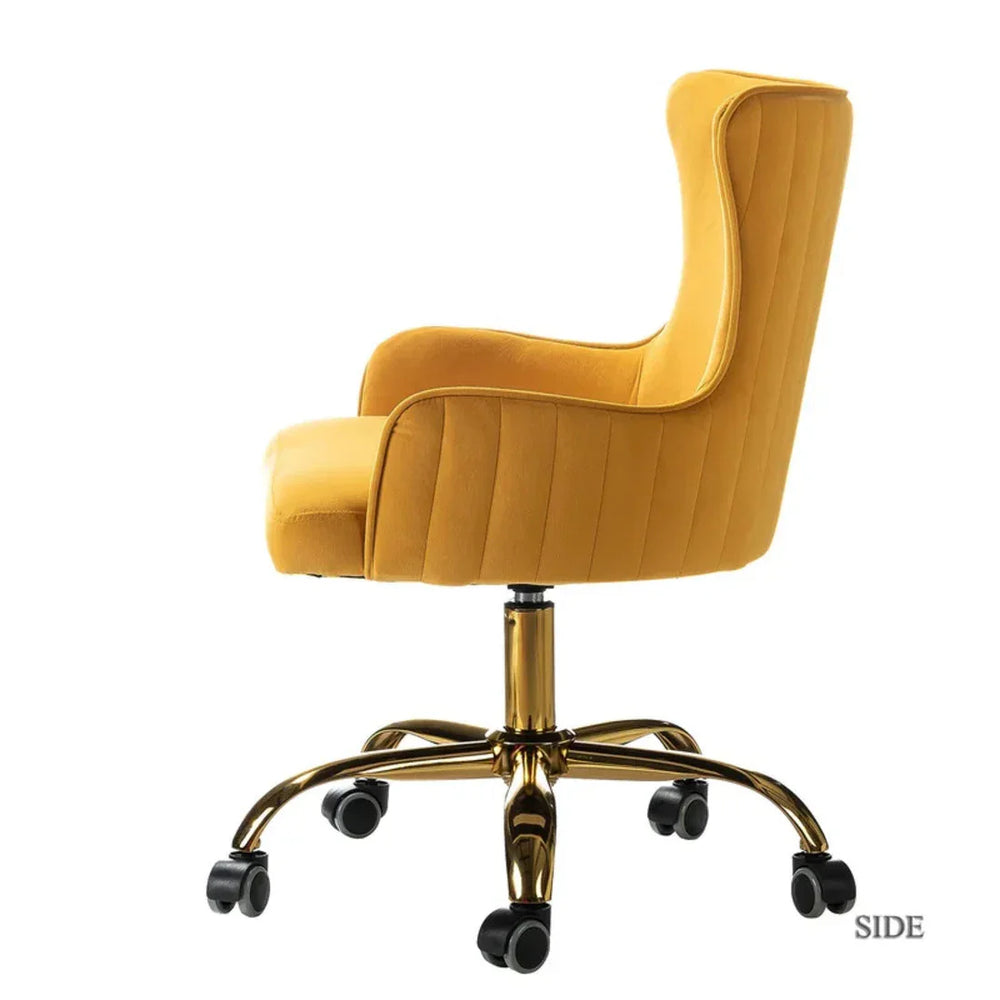 Luxury Yellow Velvet Armchair With Golden Base - All India Decor