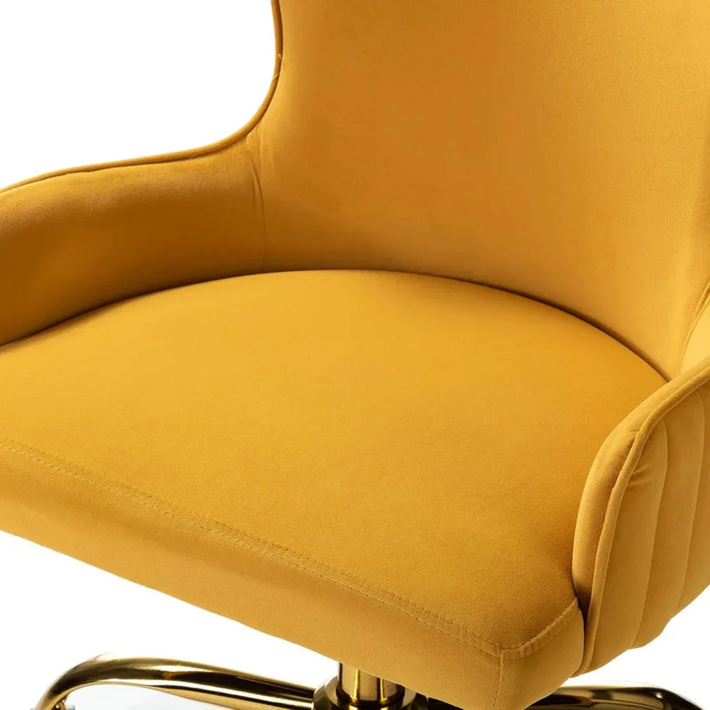Luxury Yellow Velvet Armchair With Golden Base - All India Decor